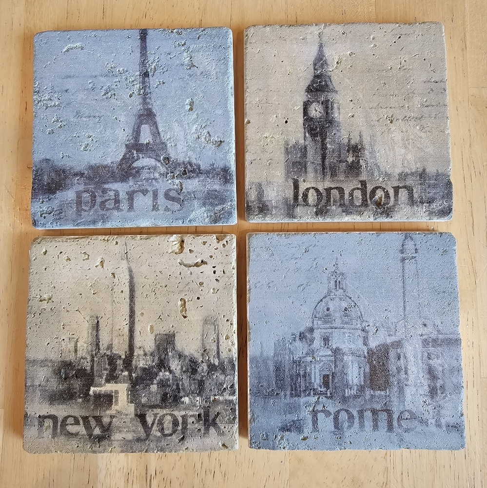 4 piece Romantic Travertine Coaster Set